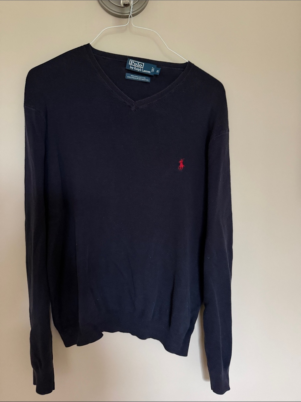 Polo by Ralph Lauren Navy V-Neck Sweater with Red Pony